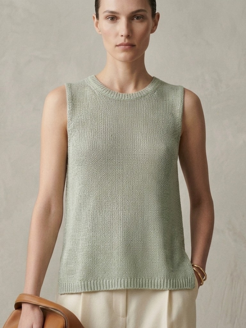 Zara Shimmer Knit Sleeveless Sweater Vest Pastel Sage Green Size M